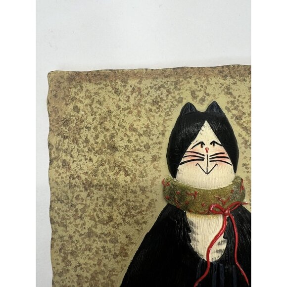 Christmas Kitty Cat Resin Tile Trivet Wall Hanging Fiddle Stix 5 1/2” x 5 1/2” - Picture 2 of 7